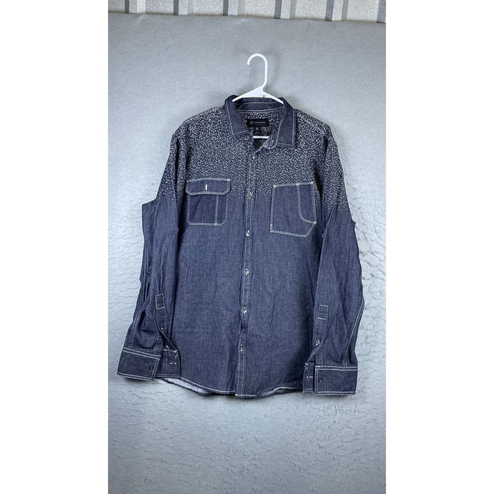INC International Concepts Button Down Mens XL Blue Excellent Denim Look Shirt